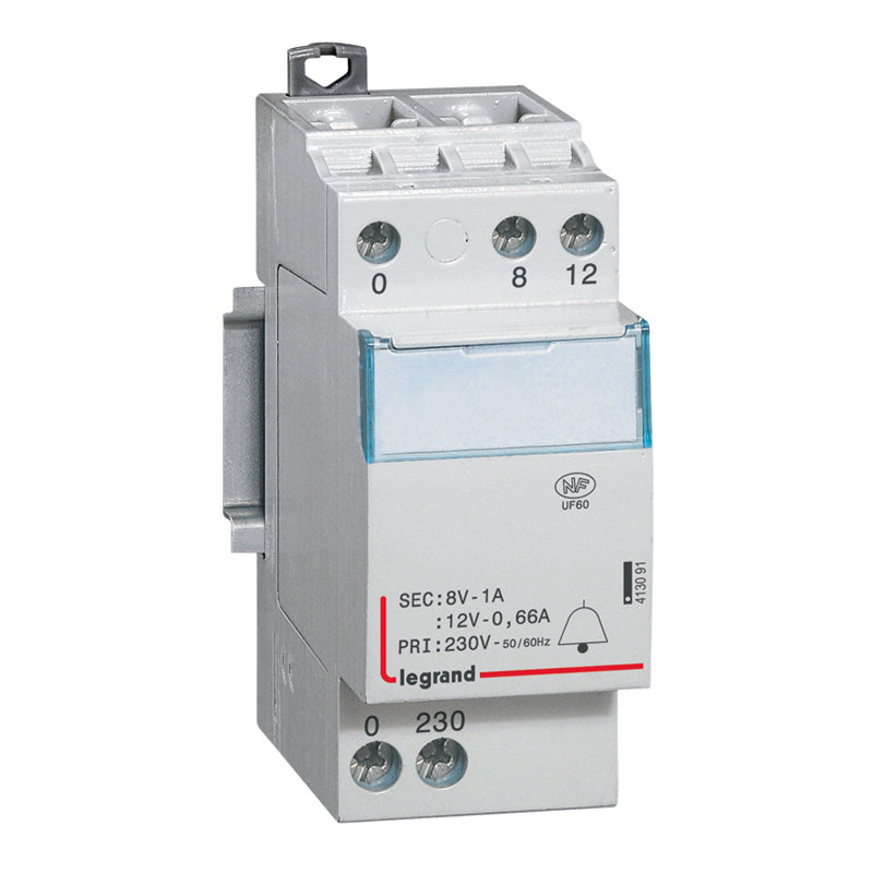 Legrand 413091 - Transformateur pour sonnerie 230V vers 12V ou 8V - 8VA - 2 modules
