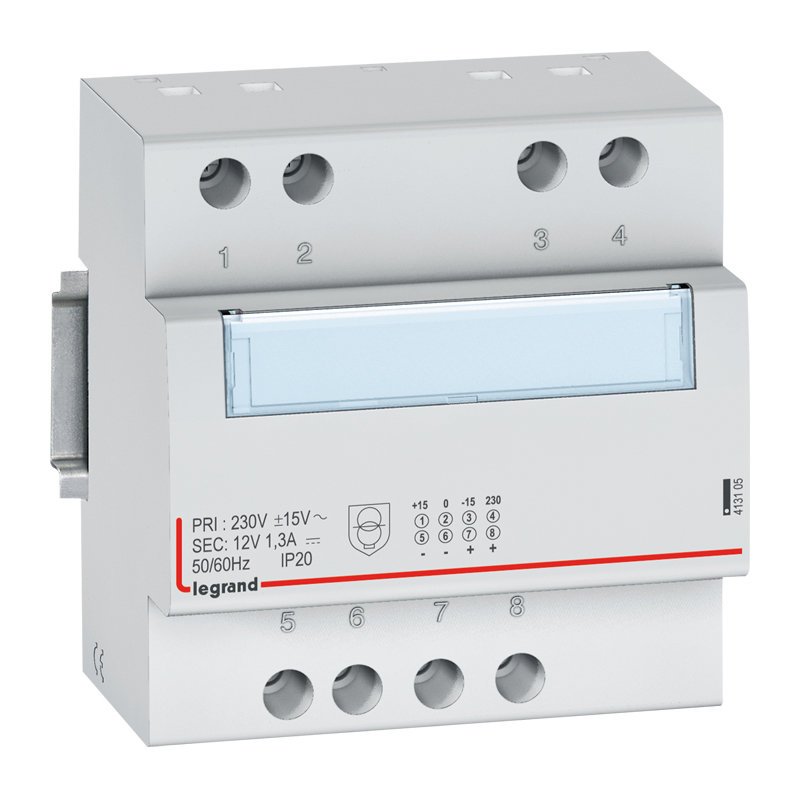 Legrand 413105 - Alimentation redressée filtrée monophasée 230V~/12V= -15 W -1,3A - 5 modules DIN