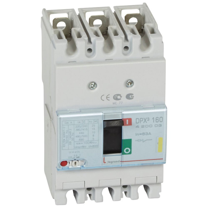Legrand 420003 - Disjoncteur magnétothermique DPX³160 pouvoir de coupure 16kA 400V~ - 3P - 63A