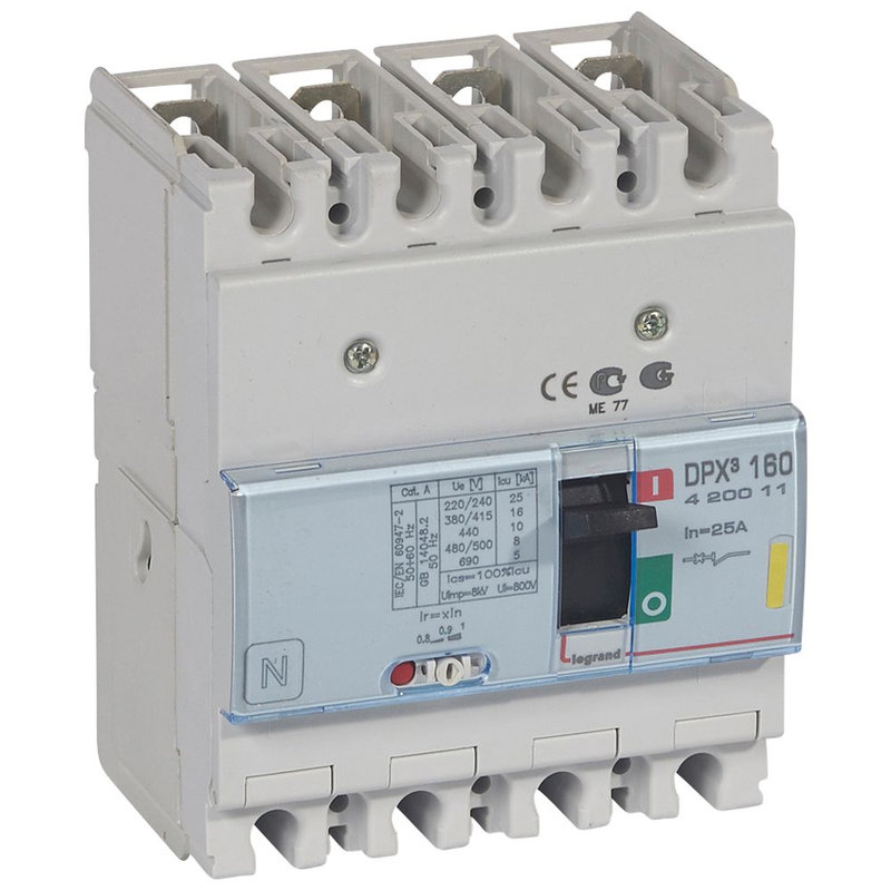 Legrand 420011 - Disjoncteur magnétothermique DPX³160 pouvoir de coupure 16kA 400V~ - 4P - 25A