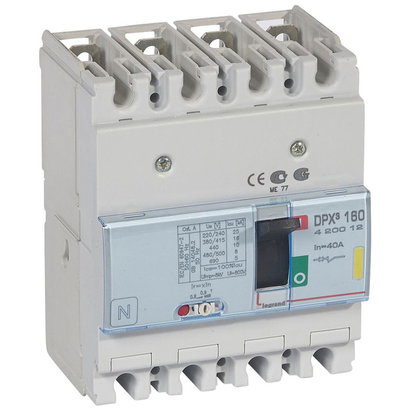 Legrand 420012 - Disjoncteur magnétothermique DPX³160 pouvoir de coupure 16kA 400V~ - 4P - 40A