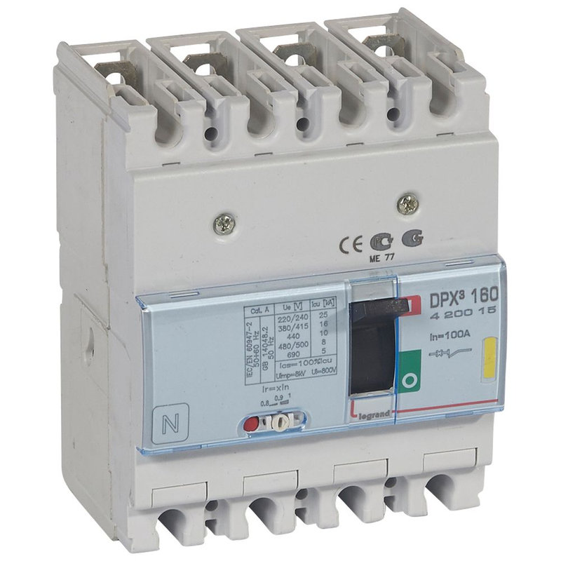 Legrand 420015 - Disjoncteur magnétothermique DPX³160 pouvoir de coupure 16kA 400V~ - 4P - 100A
