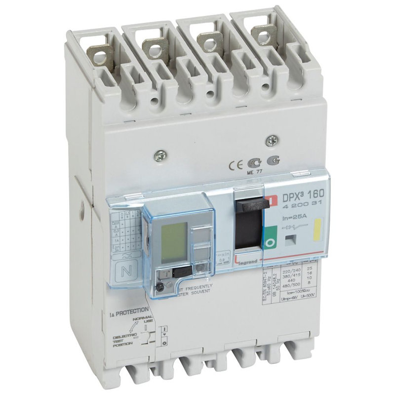 Legrand 420031 - Disjoncteur magnétothermique différentiel DPX³160 Icu 16kA 400V~ - 4P - 25A