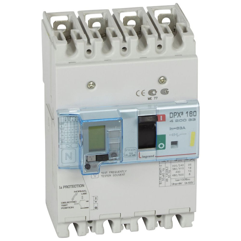 Legrand 420033 - Disjoncteur magnétothermique différentiel DPX³160 Icu 16kA 400V~ - 4P - 63A