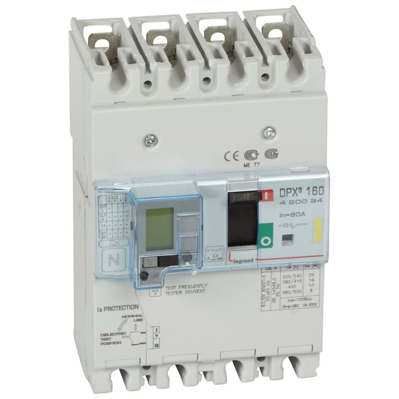 Legrand 420034 - Disjoncteur magnétothermique différentiel DPX³160 Icu 16kA 400V~ - 4P - 80A