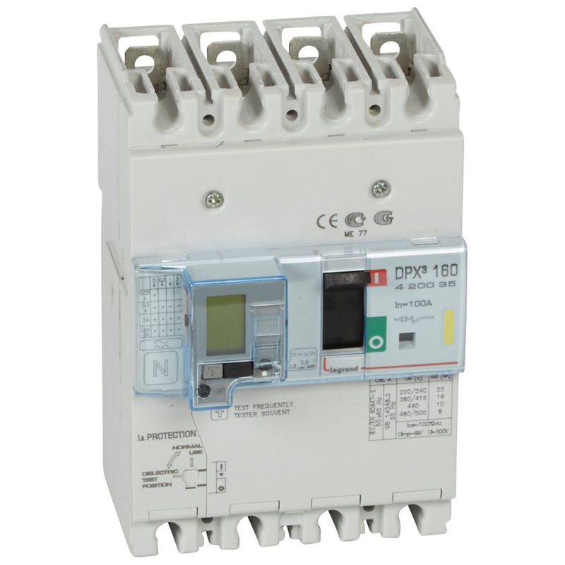 Legrand 420035 - Disjoncteur magnétothermique différentiel DPX³160 Icu 16kA 400V~ - 4P - 100A
