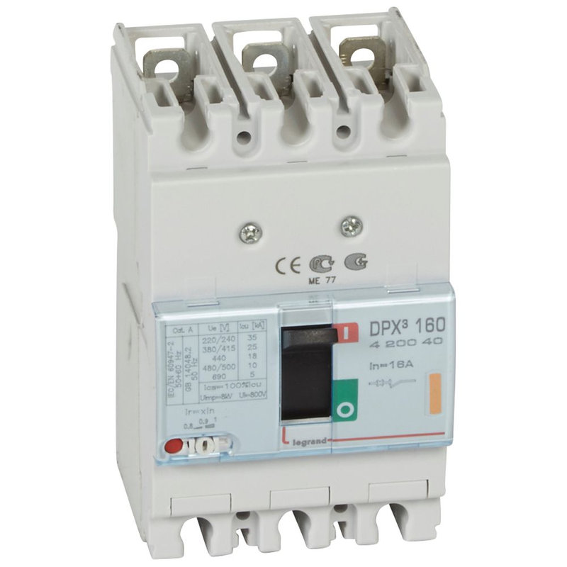 Legrand 420040 - Disjoncteur magnétothermique DPX³160 pouvoir de coupure 25kA 400V~ - 3P - 16A