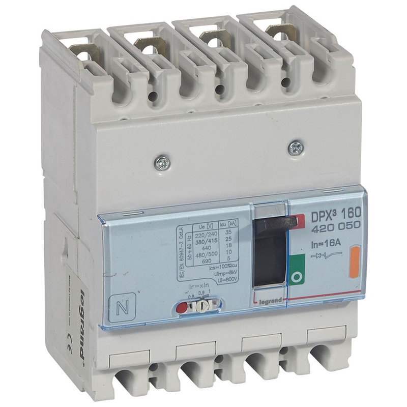 Legrand 420050 - Disjoncteur magnétothermique DPX³160 pouvoir de coupure 25kA 400V~ - 4P - 16A