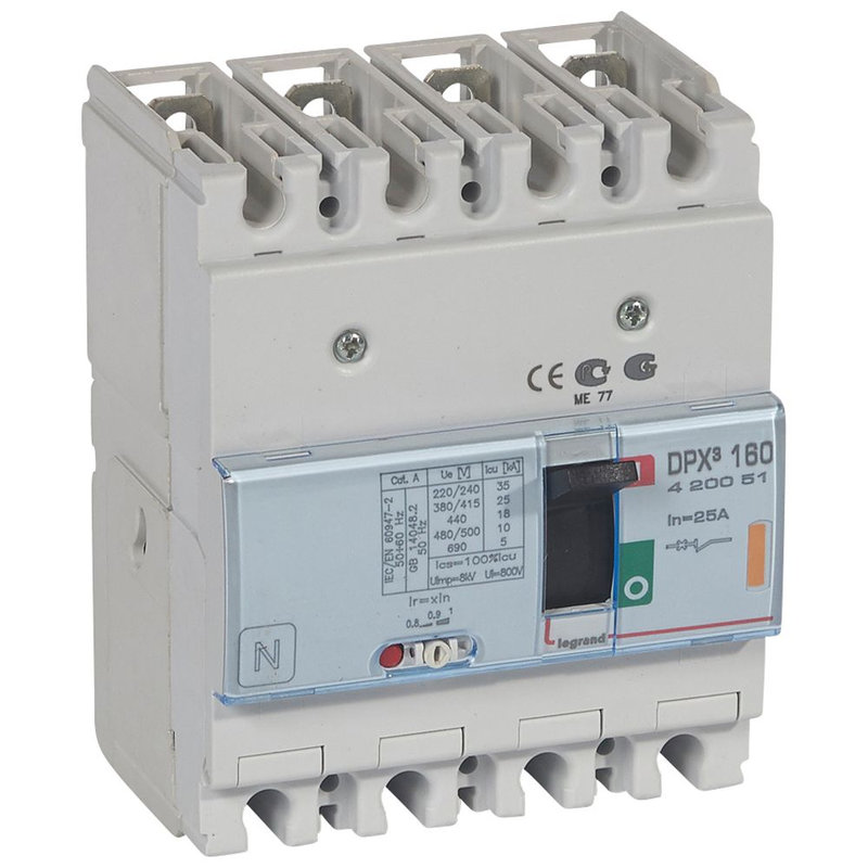 Legrand 420051 - Disjoncteur magnétothermique DPX³160 pouvoir de coupure 25kA 400V~ - 4P - 25A