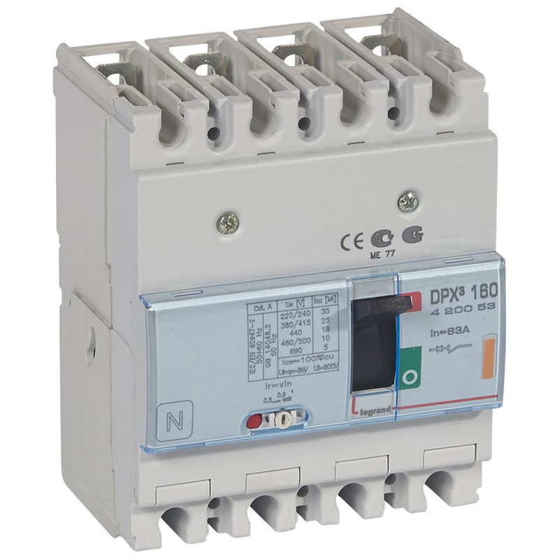 Legrand 420053 - Disjoncteur magnétothermique DPX³160 pouvoir de coupure 25kA 400V~ - 4P - 63A