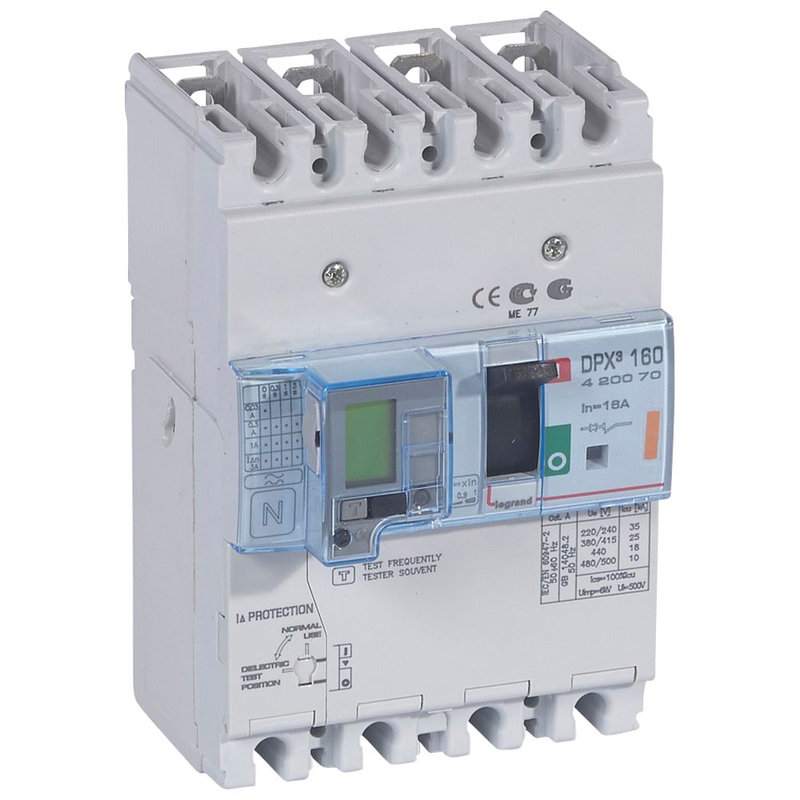 Legrand 420070 - Disjoncteur magnétothermique différentiel DPX³160 Icu 25kA 400V~ - 4P - 16A