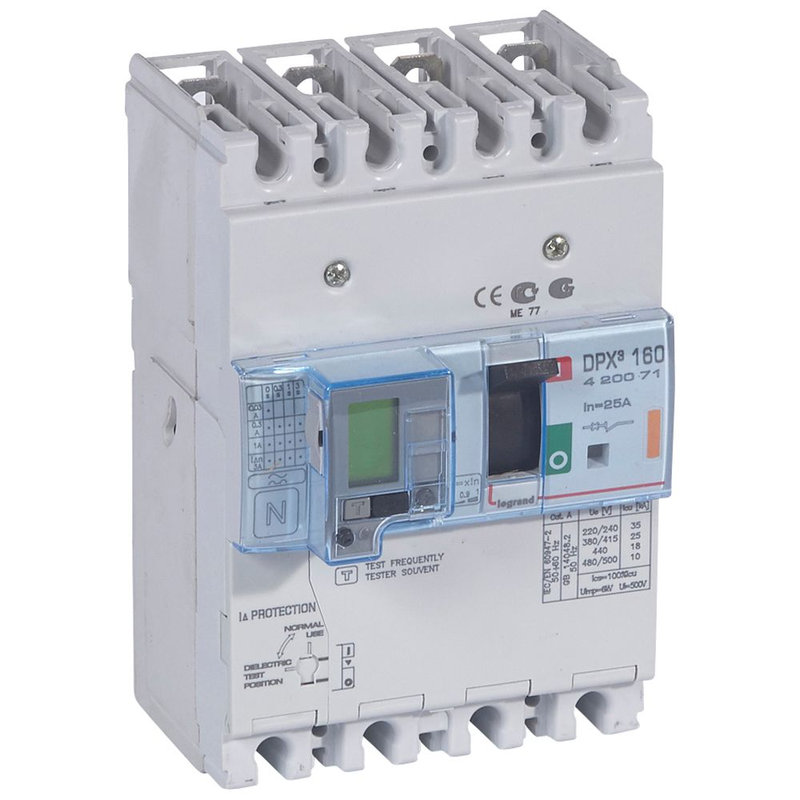 Legrand 420071 - Disjoncteur magnétothermique différentiel DPX³160 Icu 25kA 400V~ - 4P - 25A