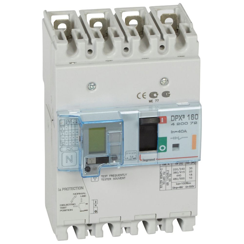 Legrand 420072 - Disjoncteur magnétothermique différentiel DPX³160 Icu 25kA 400V~ - 4P - 40A