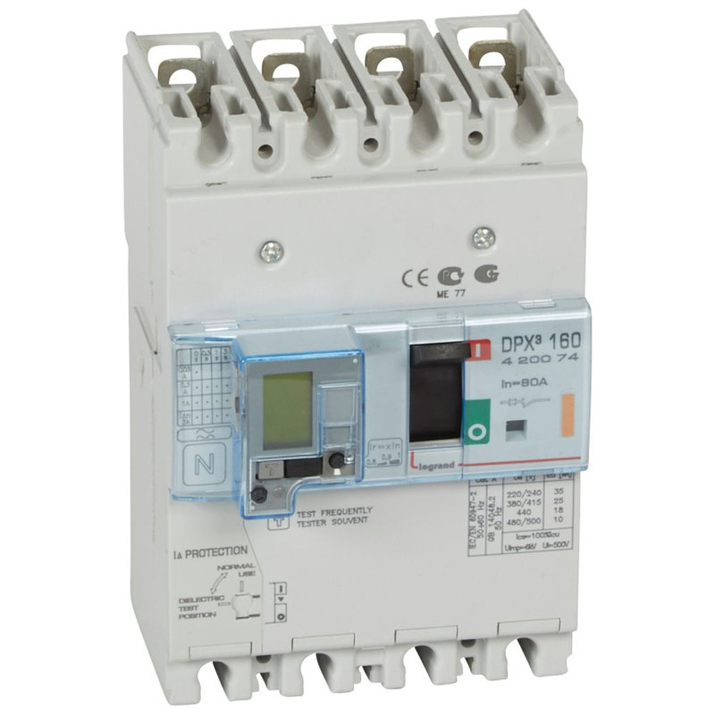 Legrand 420074 - Disjoncteur magnétothermique différentiel DPX³160 Icu 25kA 400V~ - 4P - 80A