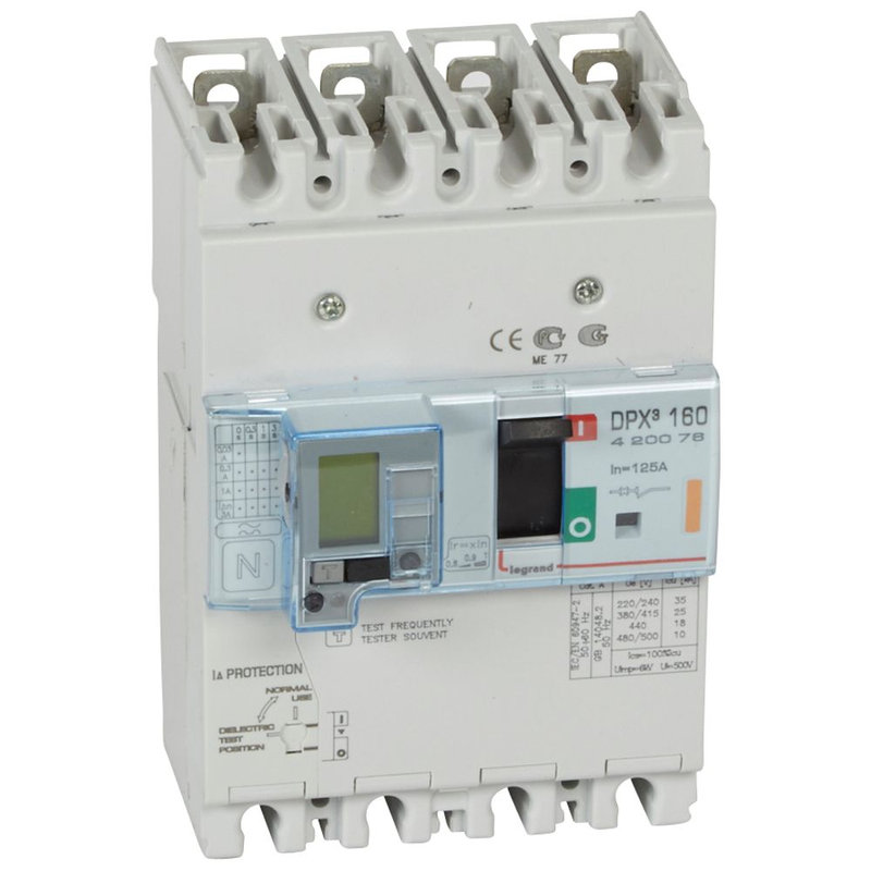 Legrand 420076 - Disjoncteur magnétothermique différentiel DPX³160 Icu 25kA 400V~ - 4P - 125A
