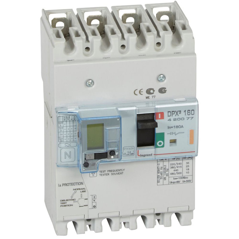 Legrand 420077 - Disjoncteur magnétothermique différentiel DPX³160 Icu 25kA 400V~ - 4P - 160A