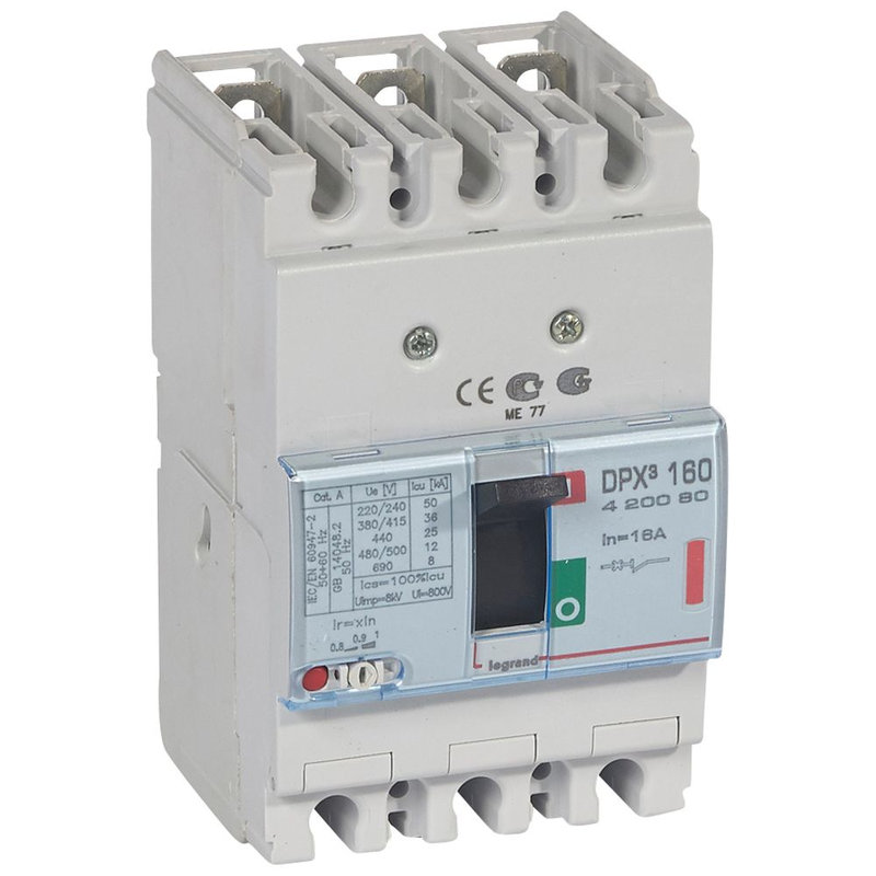 Legrand 420080 - Disjoncteur magnétothermique DPX³160 pouvoir de coupure 36kA 400V~ - 3P - 16A