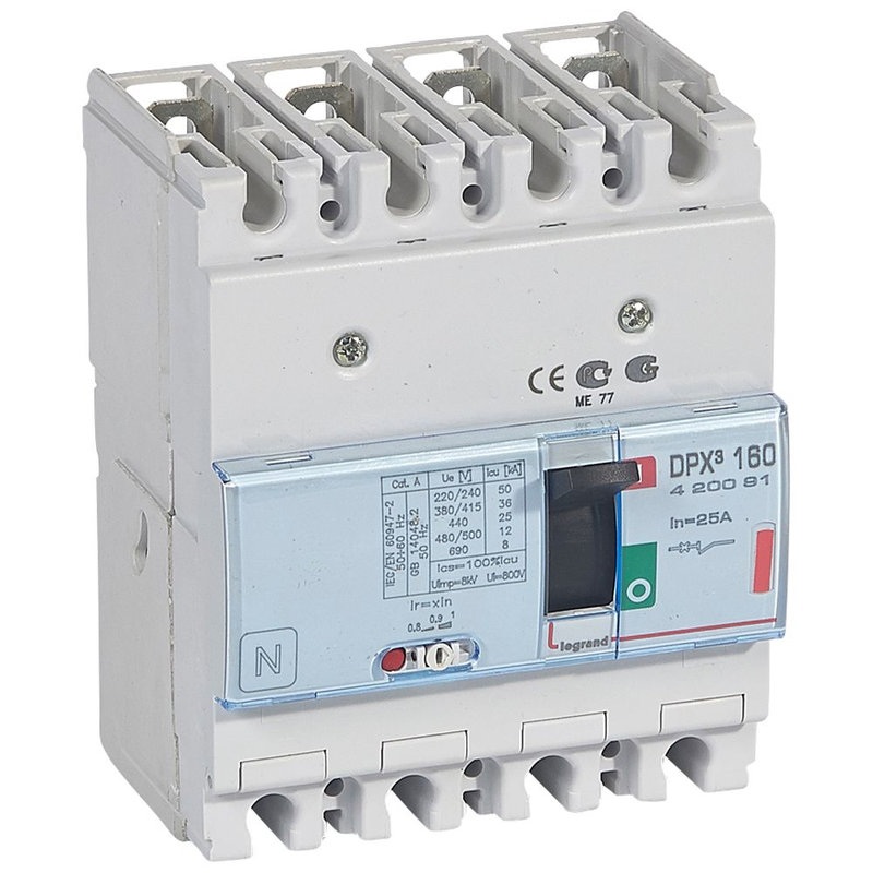 Legrand 420091 - Disjoncteur magnétothermique DPX³160 pouvoir de coupure 36kA 400V~ - 4P - 25A