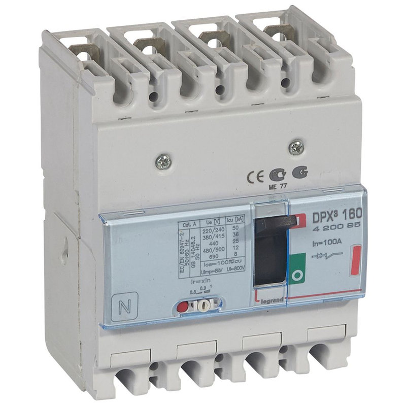 Legrand 420095 - Disjoncteur magnétothermique DPX³160 pouvoir de coupure 36kA 400V~ - 4P - 100A