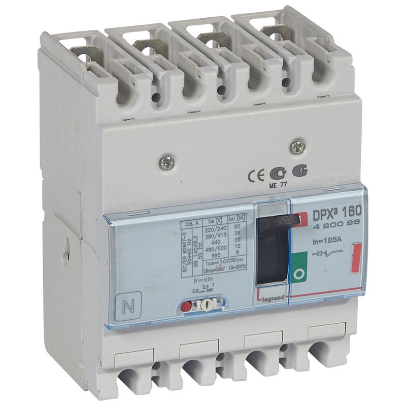Legrand 420096 - Disjoncteur magnétothermique DPX³160 pouvoir de coupure 36kA 400V~ - 4P - 125A