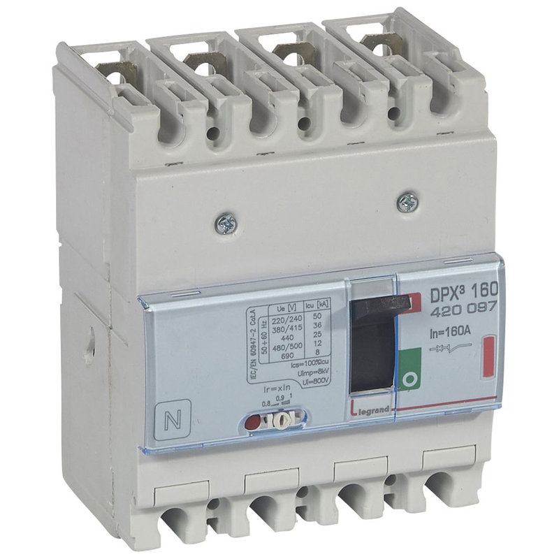 Legrand 420097 - Disjoncteur magnétothermique DPX³160 pouvoir de coupure 36kA 400V~ - 4P - 160A
