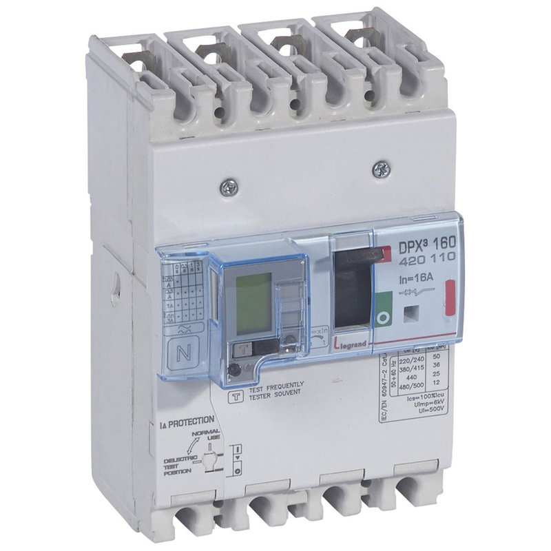 Legrand 420110 - Disjoncteur magnétothermique différentiel DPX³160 Icu 36kA 400V~ - 4P - 16A