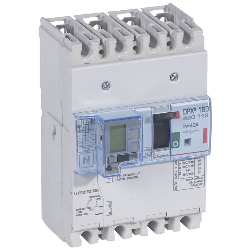 Legrand 420112 - Disjoncteur magnétothermique différentiel DPX³160 Icu 36kA 400V~ - 4P - 40A