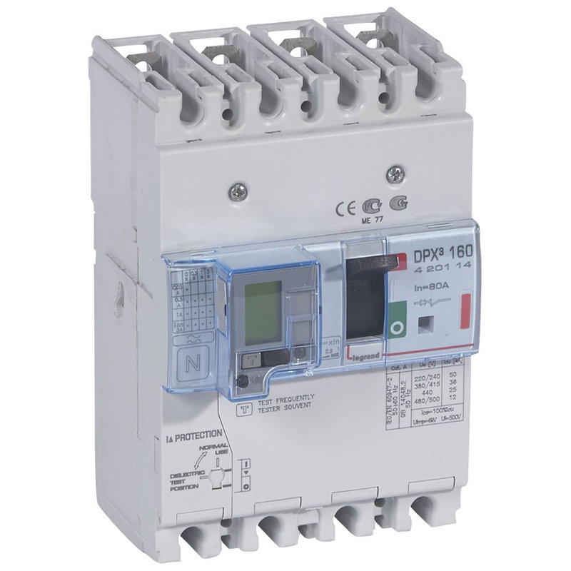 Legrand 420114 - Disjoncteur magnétothermique différentiel DPX³160 Icu 36kA 400V~ - 4P - 80A