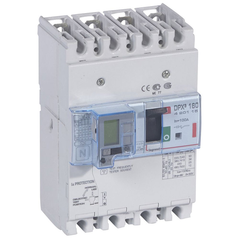 Legrand 420115 - Disjoncteur magnétothermique différentiel DPX³160 Icu 36kA 400V~ - 4P - 100A