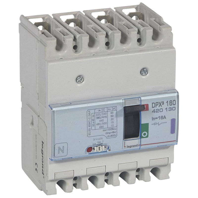 Legrand 420130 - Disjoncteur magnétothermique DPX³160 pouvoir de coupure 50kA 400V~ - 4P - 16A