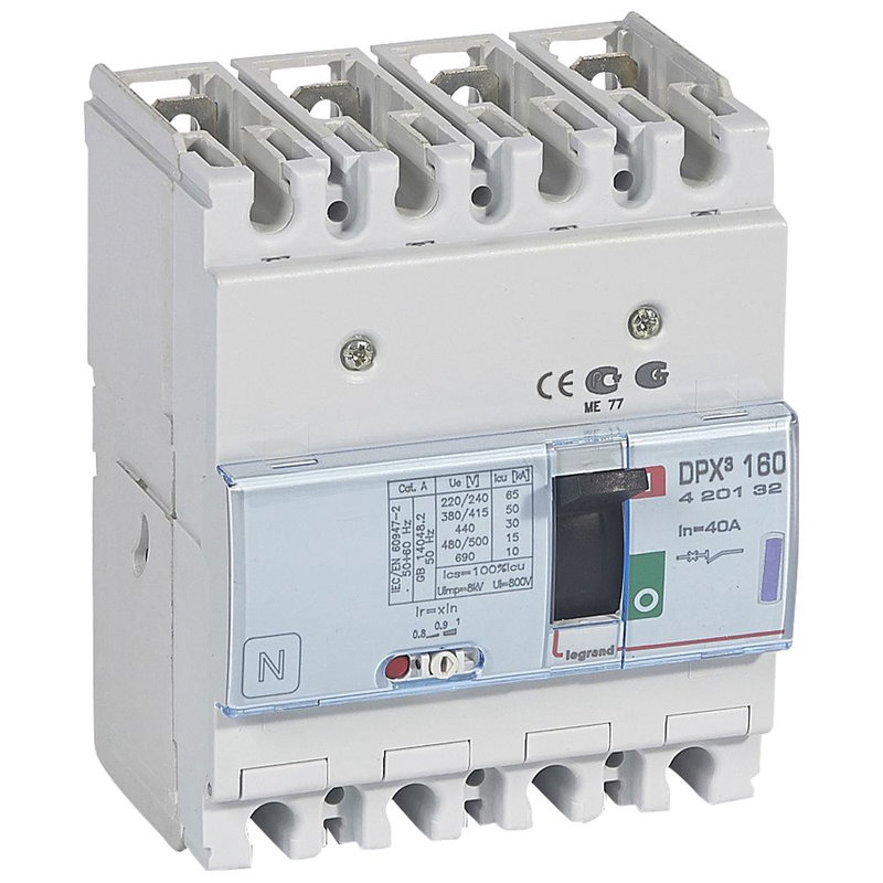 Legrand 420132 - Disjoncteur magnétothermique DPX³160 pouvoir de coupure 50kA 400V~ - 4P - 40A