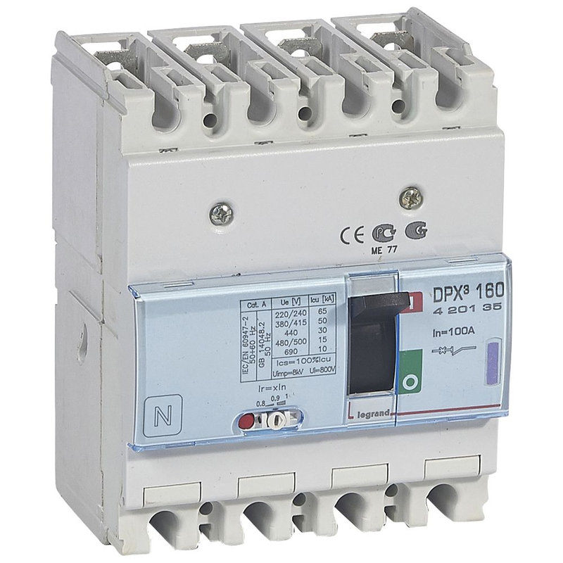 Legrand 420135 - Disjoncteur magnétothermique DPX³160 pouvoir de coupure 50kA 400V~ - 4P - 100A