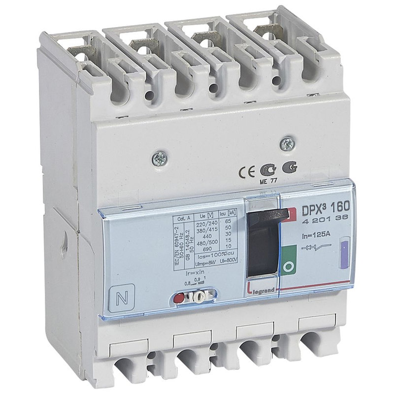 Legrand 420136 - Disjoncteur magnétothermique DPX³160 pouvoir de coupure 50kA 400V~ - 4P - 125A