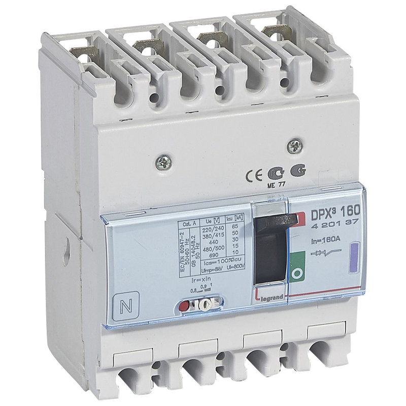 Legrand 420137 - Disjoncteur magnétothermique DPX³160 pouvoir de coupure 50kA 400V~ - 4P - 160A