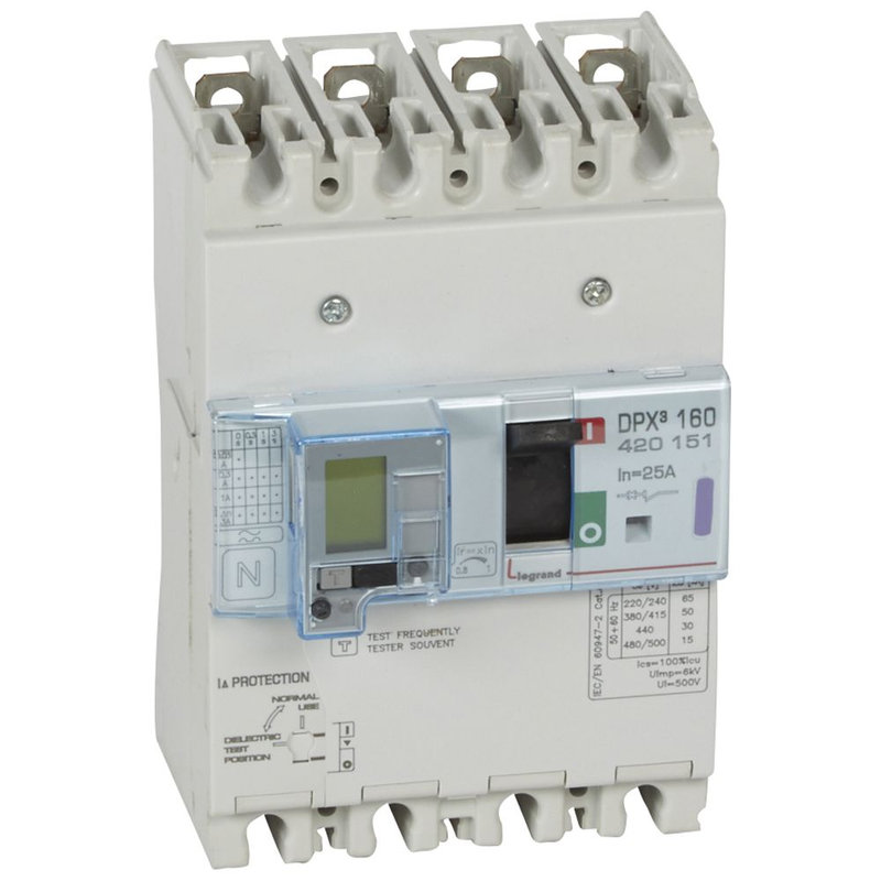 Legrand 420151 - Disjoncteur magnétothermique différentiel DPX³160 Icu 50kA 400V~ - 4P - 25A