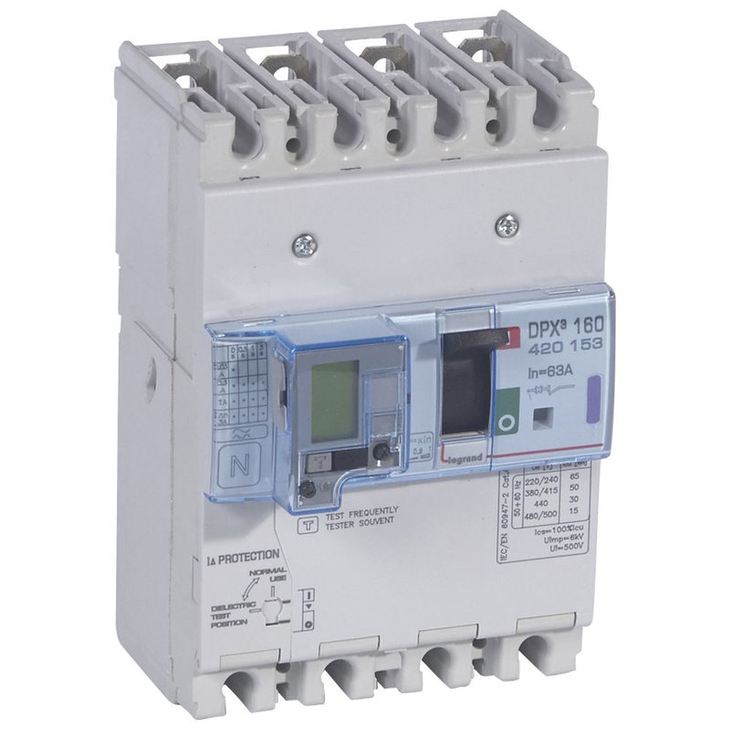 Legrand 420153 - Disjoncteur magnétothermique différentiel DPX³160 Icu 50kA 400V~ - 4P - 63A