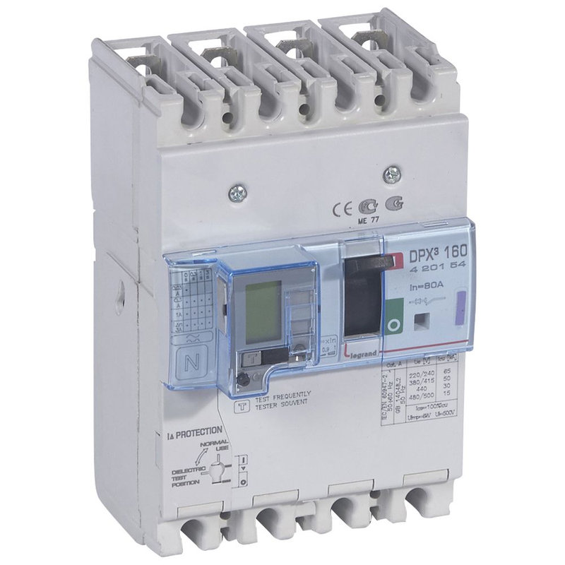 Legrand 420154 - Disjoncteur magnétothermique différentiel DPX³160 Icu 50kA 400V~ - 4P - 80A