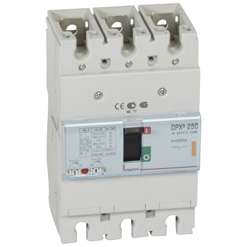 Legrand 420208 - Disjoncteur magnétothermique DPX³250 pouvoir de coupure 25kA 400V~ - 3P - 200A