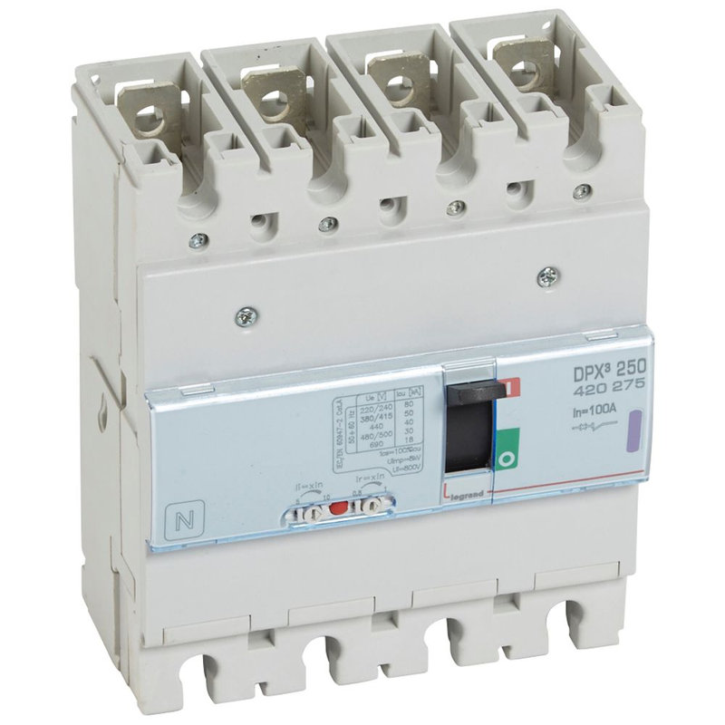 Legrand 420275 - Disjoncteur magnétothermique DPX³250 pouvoir de coupure 50kA 400V~ - 4P - 100A