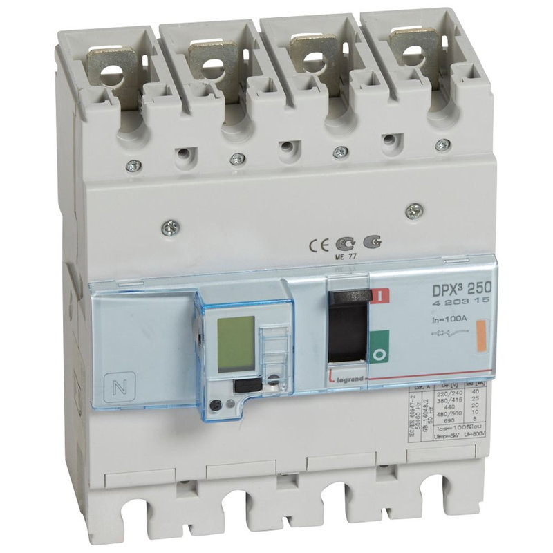 Legrand 420315 - Disjoncteur électronique DPX³250 pouvoir de coupure 25kA 400V~ - 4P - 100A