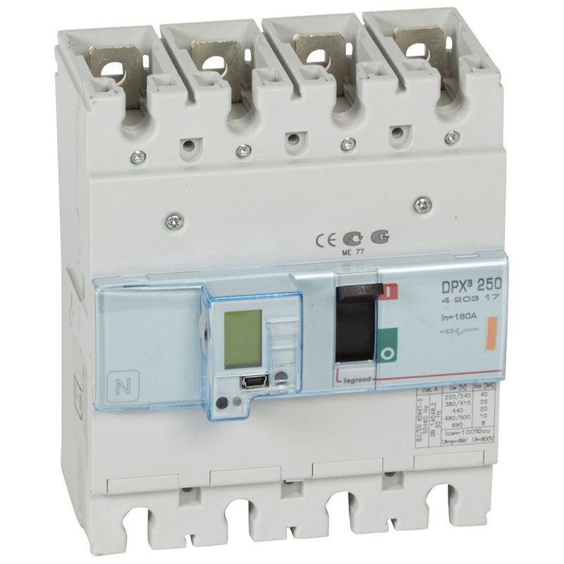 Legrand 420317 - Disjoncteur électronique DPX³250 pouvoir de coupure 25kA 400V~ - 4P - 160A
