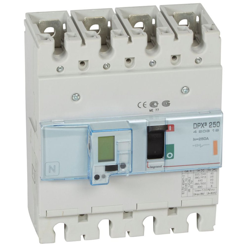 Legrand 420319 - Disjoncteur électronique DPX³250 pouvoir de coupure 25kA 400V~ - 4P - 250A