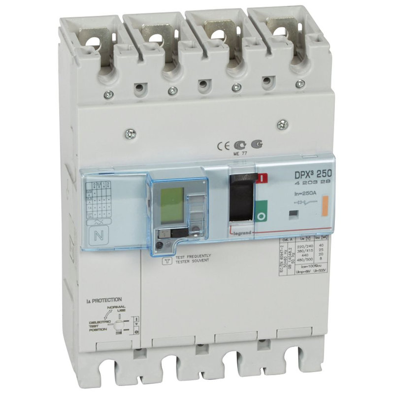 Legrand 420329 - Disjoncteur électronique différentiel DPX³250 25kA 400V~ - 4P - 250A