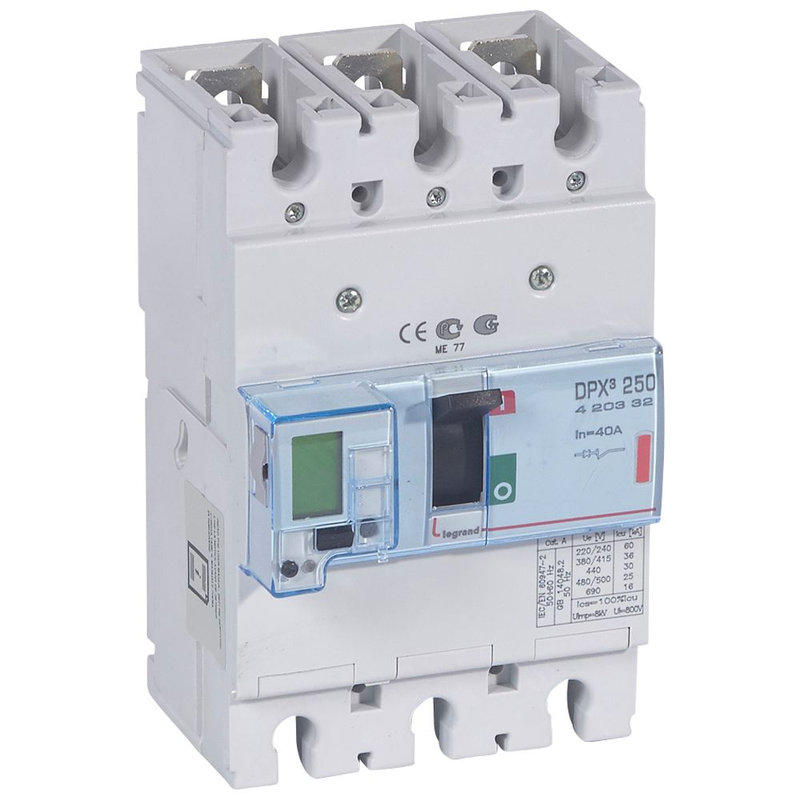 Legrand 420332 - Disjoncteur électronique DPX³250 pouvoir de coupure 36kA 400V~ - 3P - 40A