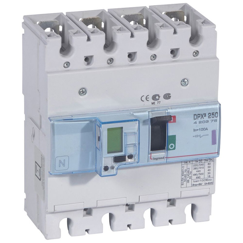 Legrand 420375 - Disjoncteur électronique DPX³250 pouvoir de coupure 50kA 400V~ - 4P - 100A