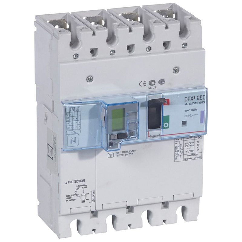 Legrand 420385 - Disjoncteur électronique différentiel DPX³250 - 50kA 400V~ - 4P - 100A