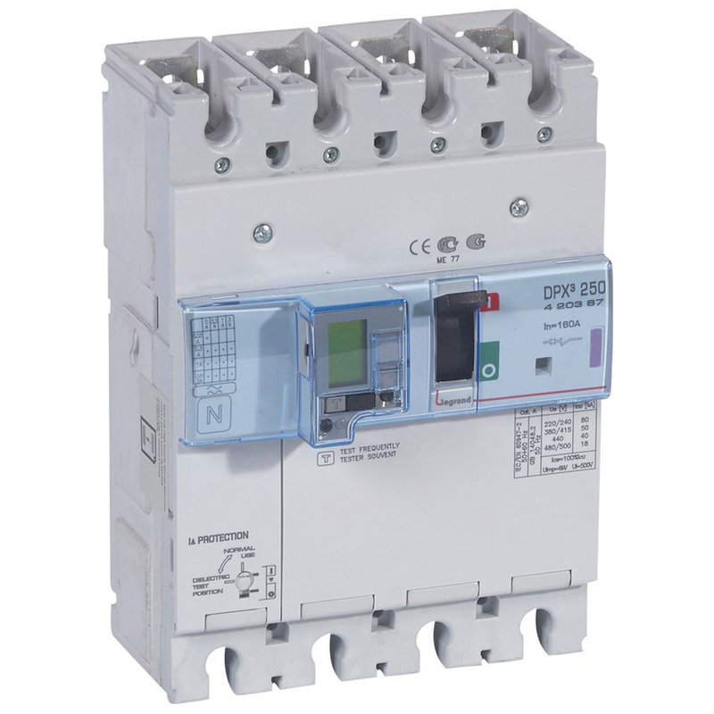 Legrand 420387 - Disjoncteur électronique différentiel DPX³250 - 50kA 400V~ - 4P - 160A