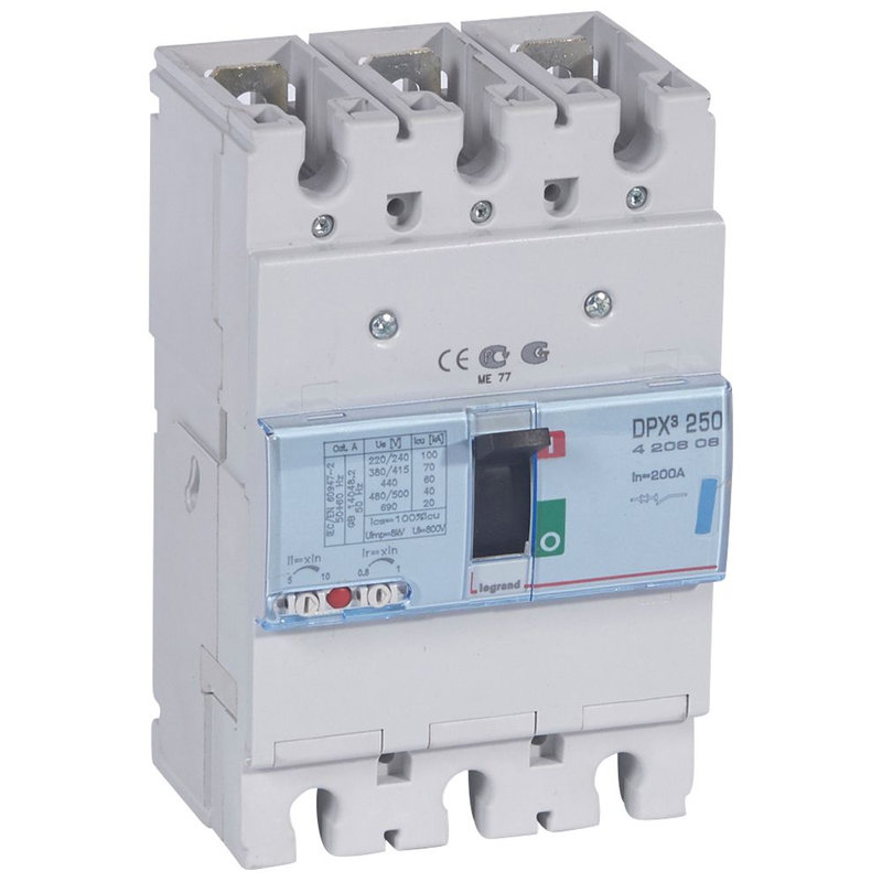 Legrand 420608 - Disjoncteur magnétothermique DPX³250 pouvoir de coupure 70kA 400V~ - 3P - 200A