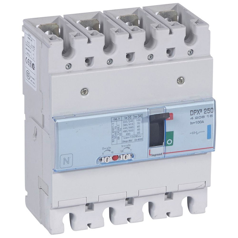 Legrand 420615 - Disjoncteur magnétothermique DPX³250 pouvoir de coupure 70kA 400V~ - 4P - 100A