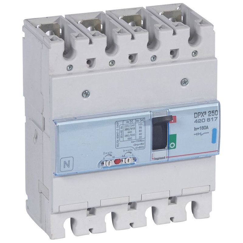 Legrand 420617 - Disjoncteur magnétothermique DPX³250 pouvoir de coupure 70kA 400V~ - 4P - 160A